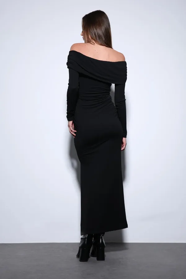 Antioch Siyah Drape Detaylı Aksesuarlı Elbise