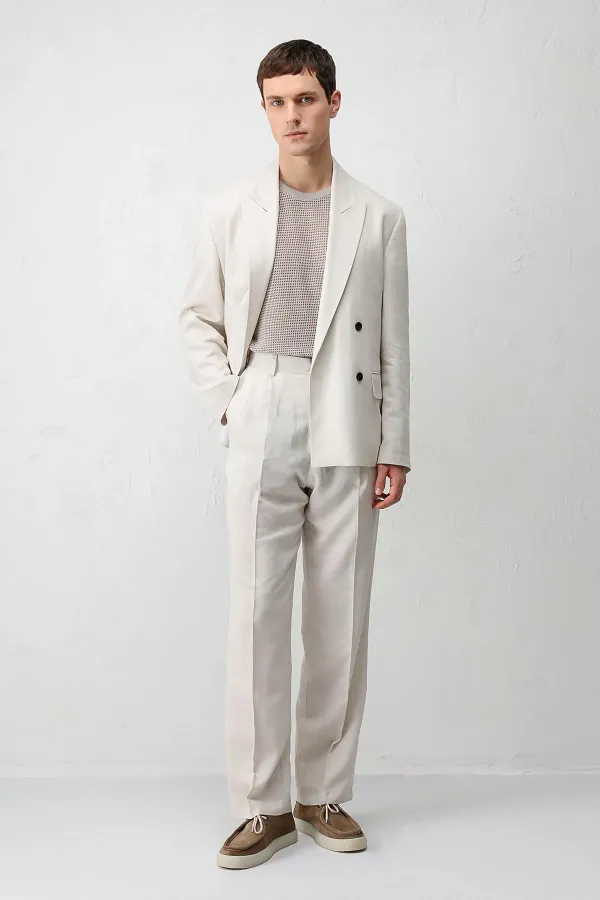 Antioch Ekru Keten Karışımlı Erkek Baggy Pantolon