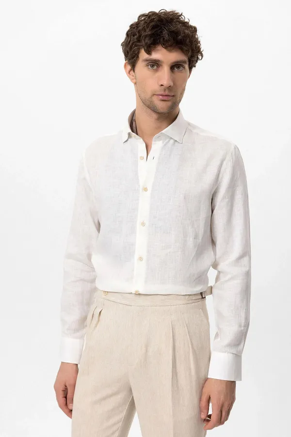 Chemise homme Antioch blanche à col boutonné, 100 % lin