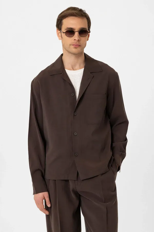 Antioch Coffee Relax Fit Modal Fabric Men's Shirt