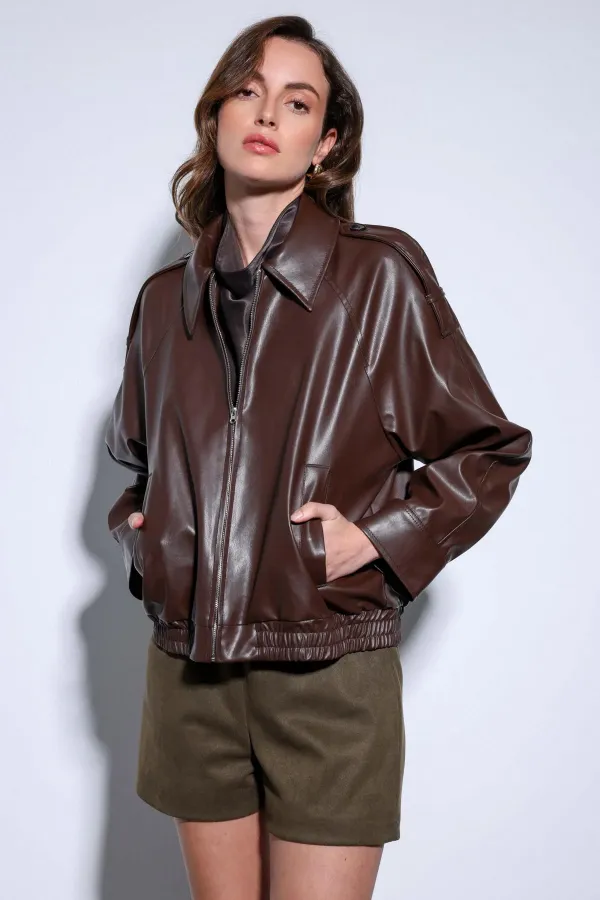 Veste bomber en similicuir Antioch Coffee