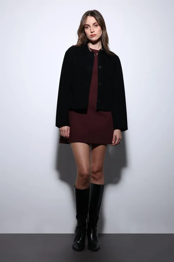 Veste Antioch en daim noir pour femme avec poches plaquées