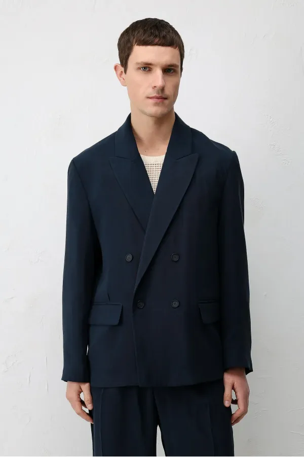 Veste blazer pour homme Antioch Navy en mélange modal, coupe décontractée