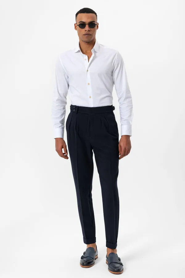 Pantalon Antioch Navy taille haute plissé texturé pour homme