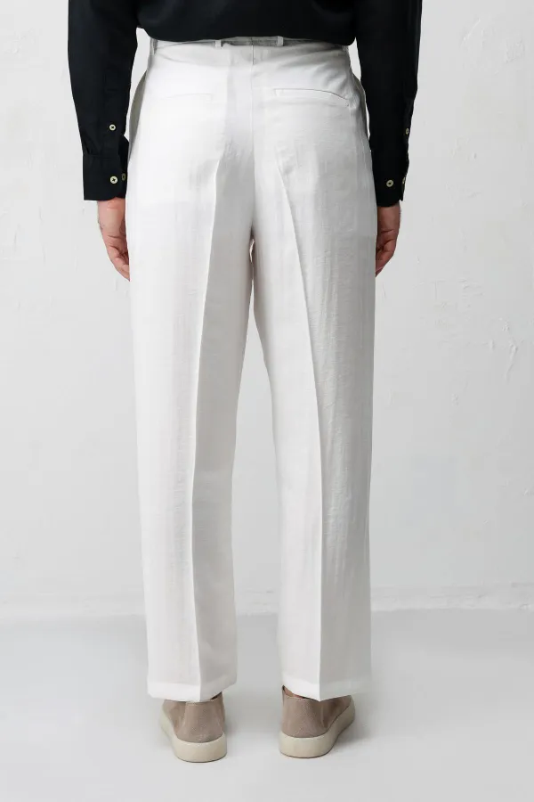 Pantalon homme Antioch Ecru Lyocell coupe décontractée plissé