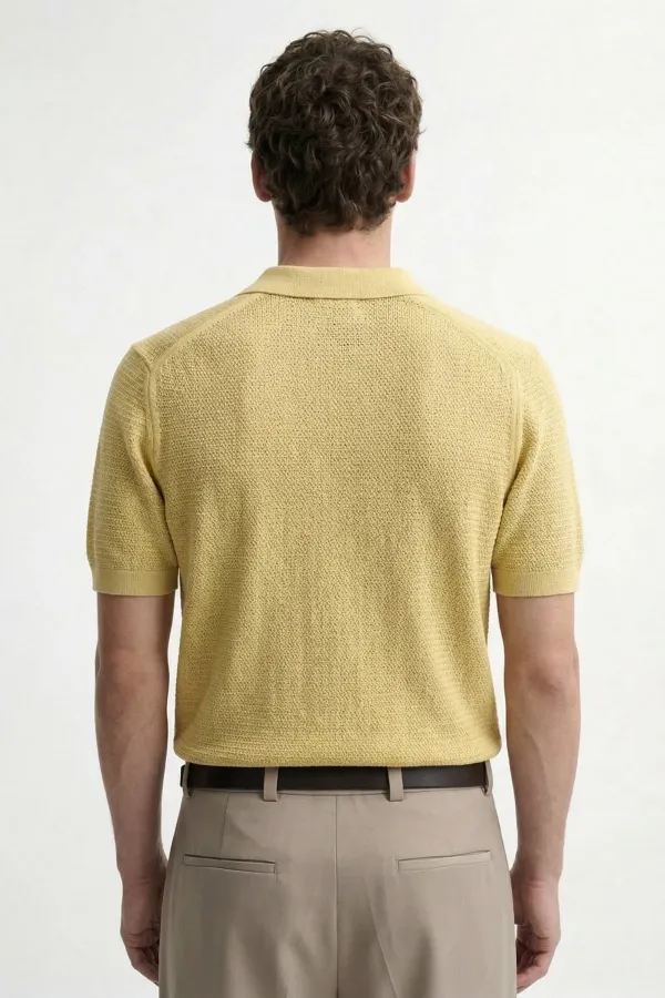 Antioch Sarı Örgü Dokulu Polo Yaka Erkek T-Shirt Antioch Sarı Örgü Dokulu Polo Yaka Erkek T-Shirt