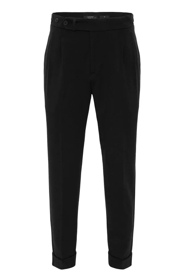 Pantalon homme Antioch noir à taille haute plissée et coupe carotte