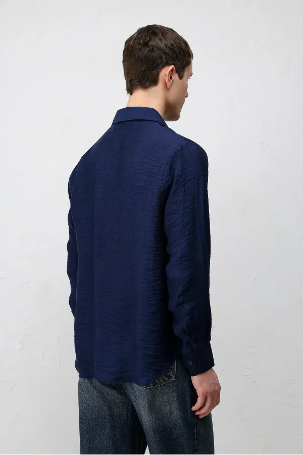 Antioch Navy Blue Crinkled Relax Fit Men's Shirt