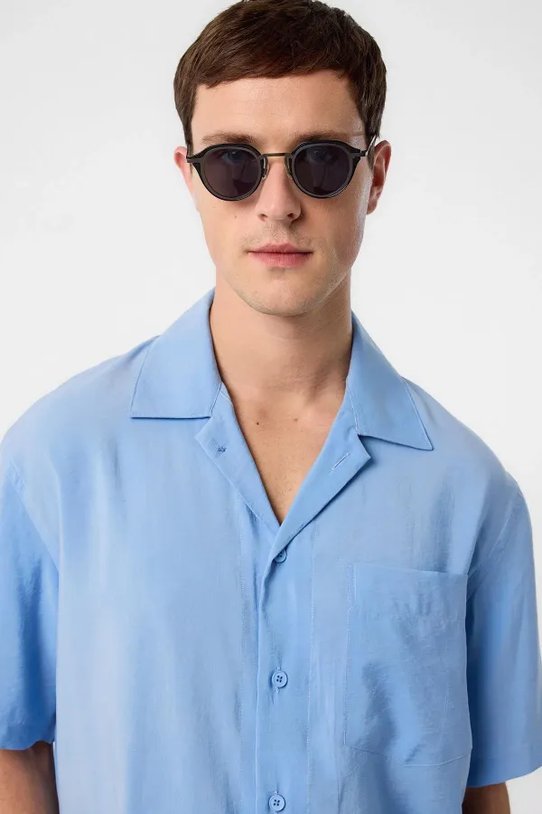 Antioch Blue Apache Collar Modal Fabric Men's Shirt