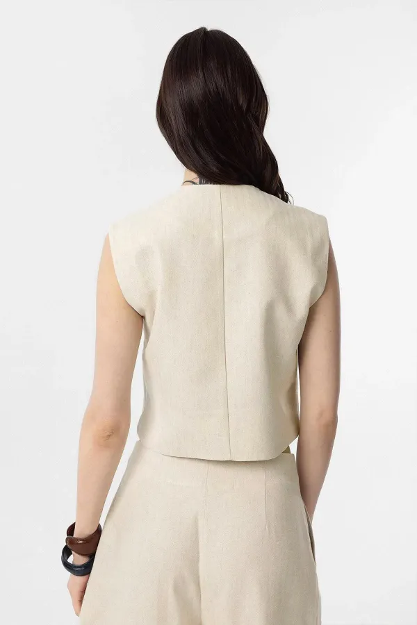 Antioch Natur Keten Karışımlı Kadın Yelek