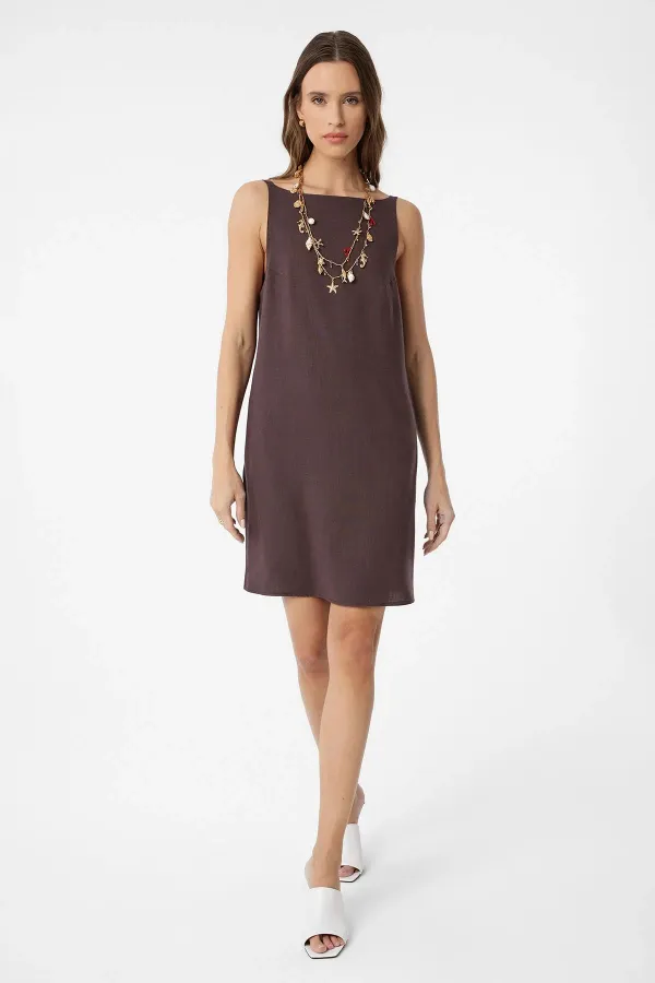 Antioch Coffee Linen Blend Women's Mini Dress