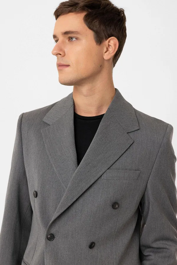 Antioch Grey Relax Fit Double-Breasted Men's Blazer Jacket