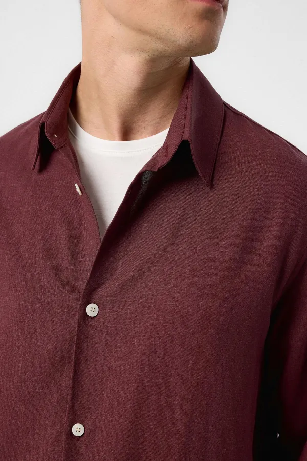 Antioch Burgundy Relax Fit Linen Blend Men's Shirt