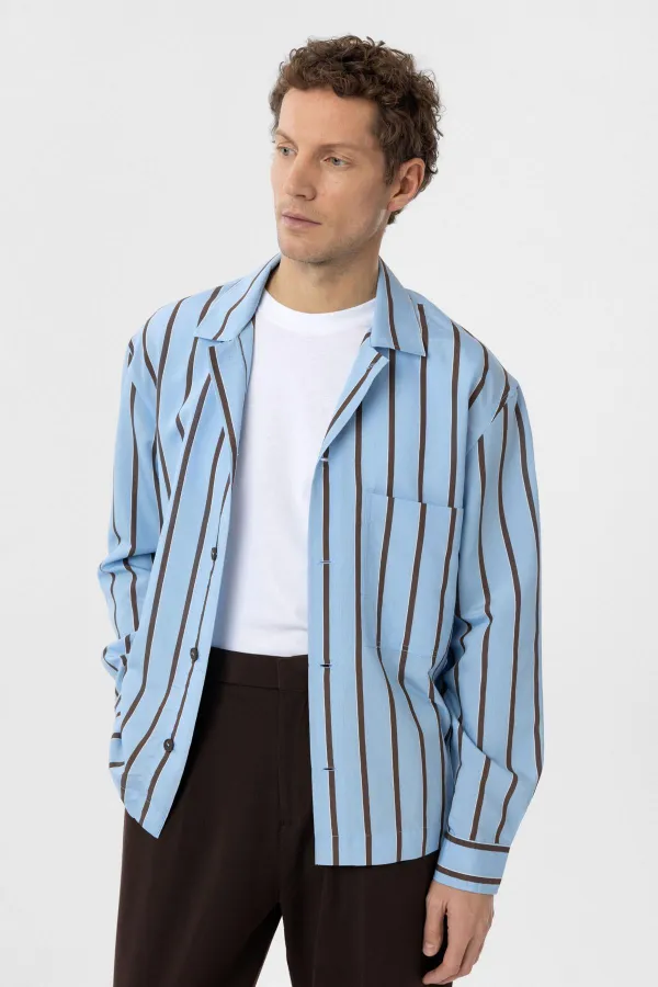 Antioch Mavi Relax Fit Çizgili Erkek Gömlek