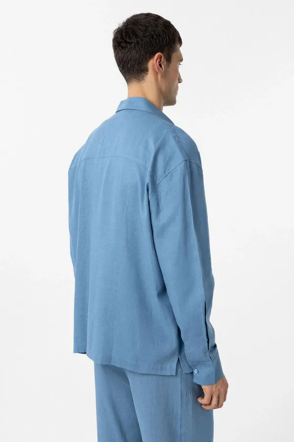 Antioch Bebe Blue Linen Blend Relax Fit Men's Shirt