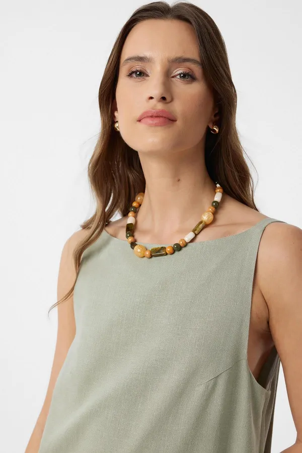 Robe courte Antioch en lin mélangé kaki pour femme