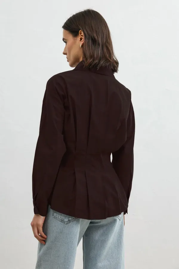 Antioch Bordo Pilili Poplin Kadın Gömlek