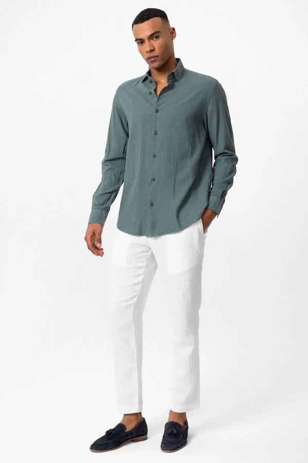 Antioch Green Linen Blend Men's Shirt