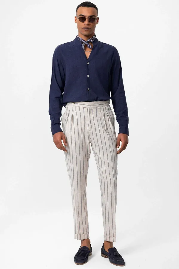 Antioch Navy Blue Mandarin Collar Long-Sleeved Men's Shirt