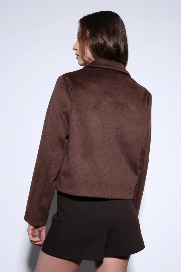 Veste courte en cachemire à col chemise Antioch Coffee