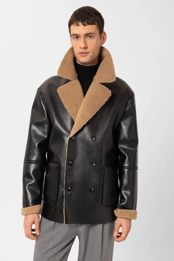 Veste croisée en similicuir pour homme Antioch avec doublure noire.