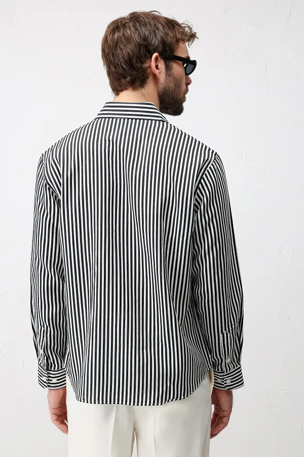 Chemise rayée Antioch Black Lyocell Blend Relax Fit pour homme