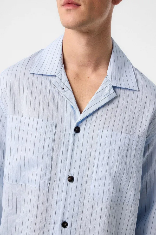 Antioch Mavi Modal Kumaş Çizgili Erkek Gömlek