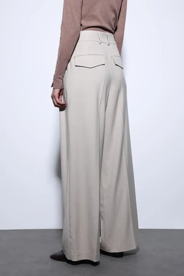 Antioch Bej Pileli Palazzo Kadın Pantolon