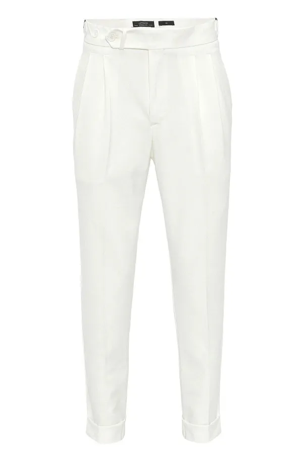 Pantalon homme Antioch écru à taille haute plissée coupe carotte
