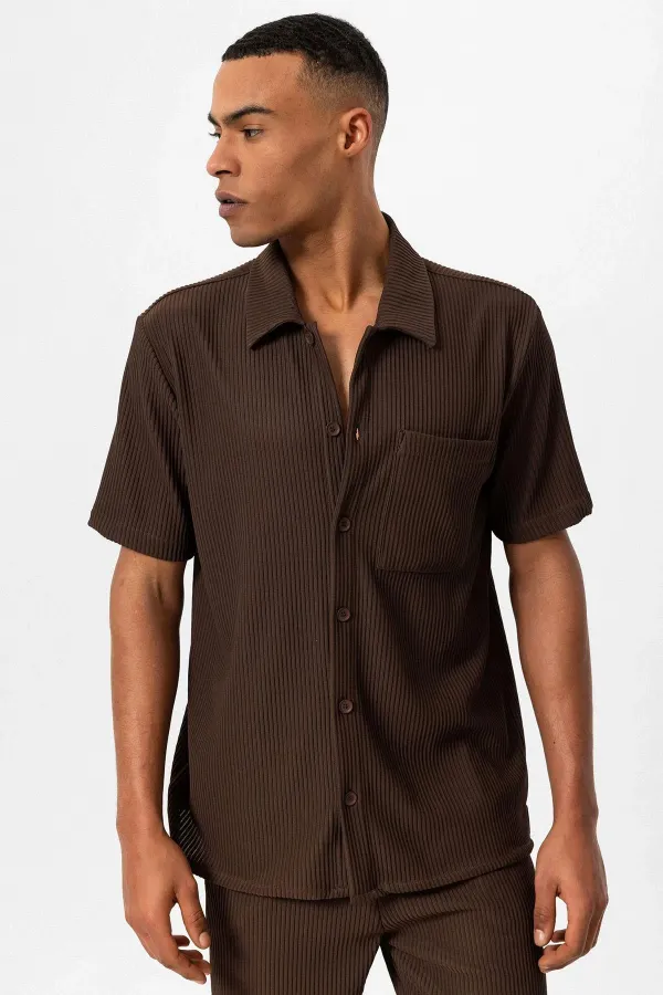 Chemise à manches courtes côtelée Antioch Coffee pour homme