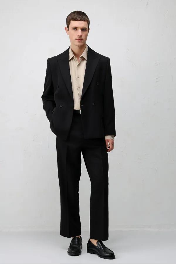 Antioch Black Relax Fit Pleated Men's Trousers