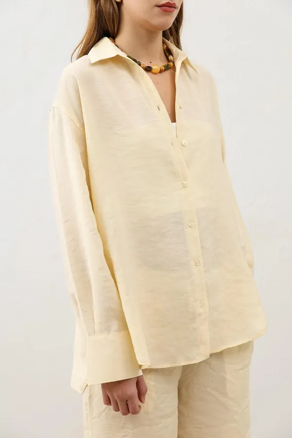 Antioch Sarı Dökümlü Oversize Kadın Gömlek