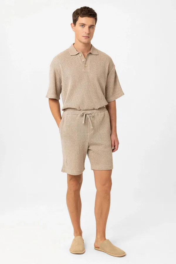 Antioch Beige Textured Relaxed Men's Shorts