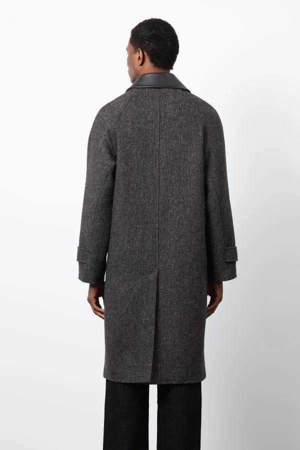 Antioch Coffee Wool Blend Contrast Collar Men's Coat