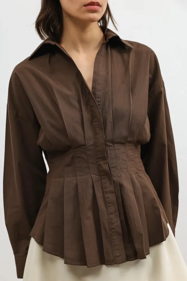 Chemise à plis en popeline Antioch Coffee pour femme