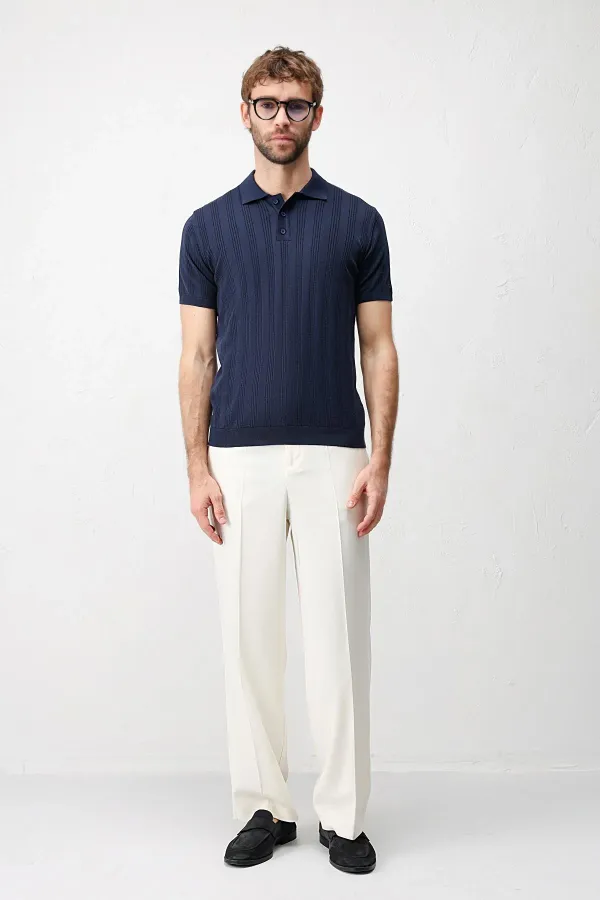Polo homme Antioch Navy en maille texturée