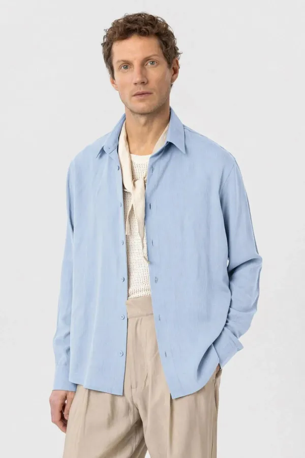 Antioch Bebe Blue Relax Fit Lyocell Fabric Men's Shirt