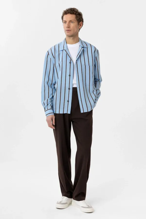 Antioch Mavi Relax Fit Çizgili Erkek Gömlek