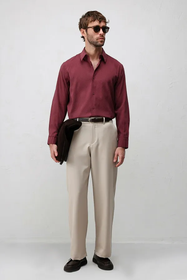 Antioch Burgundy Modal Blend Textured Men's Shirt