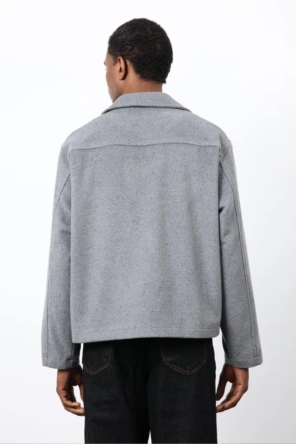 Antioch Gri Kruvaze Kapama Kısa Erkek Kaban