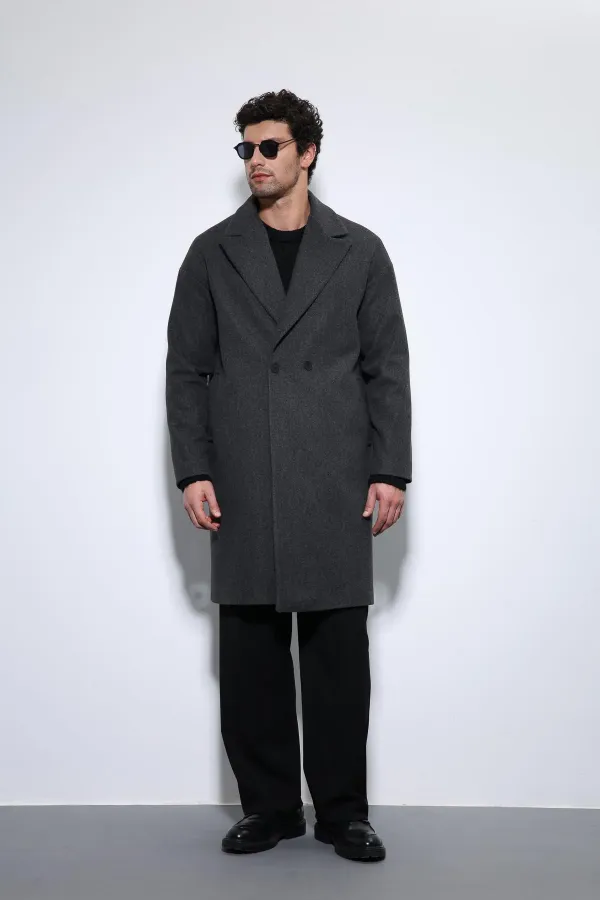 Antioch Antrasit Oversize Kruvaze Erkek Kaban