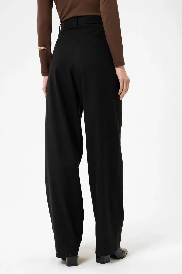 Antioch Black Women's High Waist Straight Fit Pants with Dart Detail