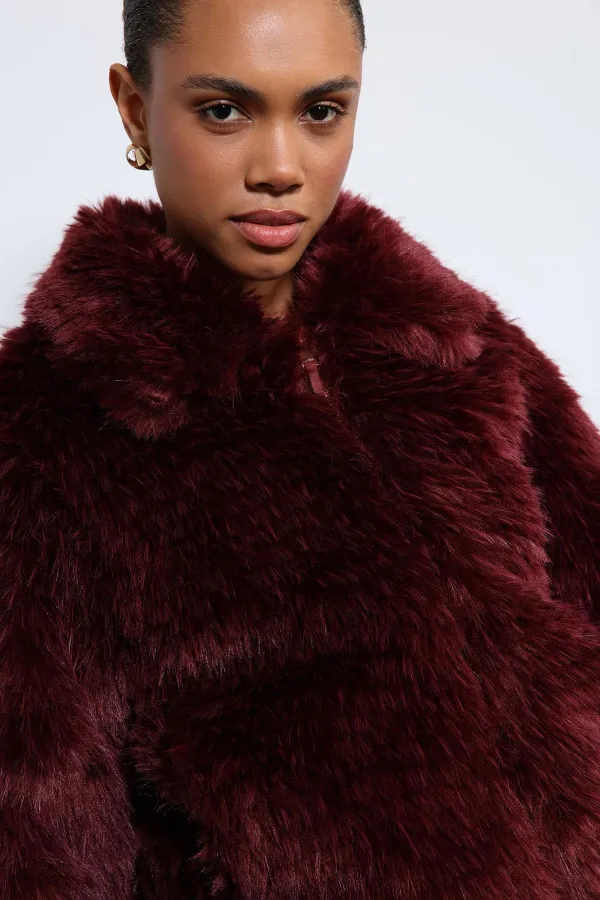 Antioch Bordo Peluş Görünümlü Mont
