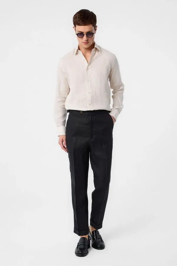 Antioch Black 100% Linen Italian Cut Men's Trousers
