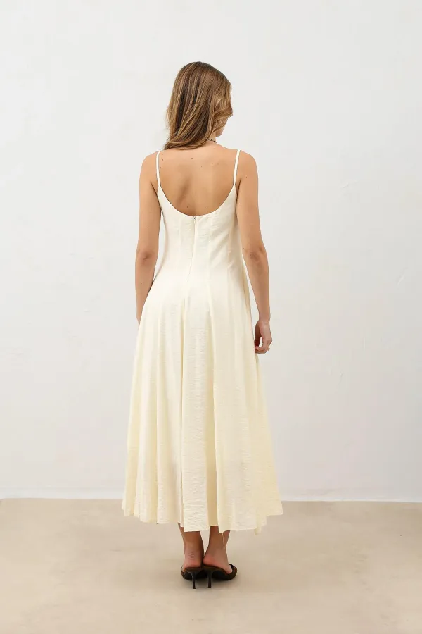Antioch Ekru Volümlü Kadın Midi Elbise