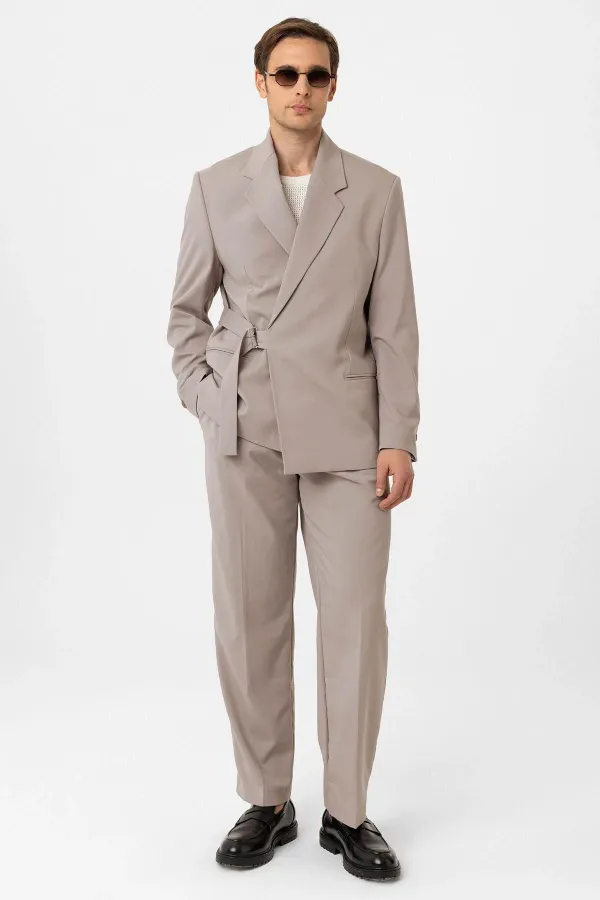 Antioch Bej Kuşaklı Relax Fit Erkek Blazer Ceket