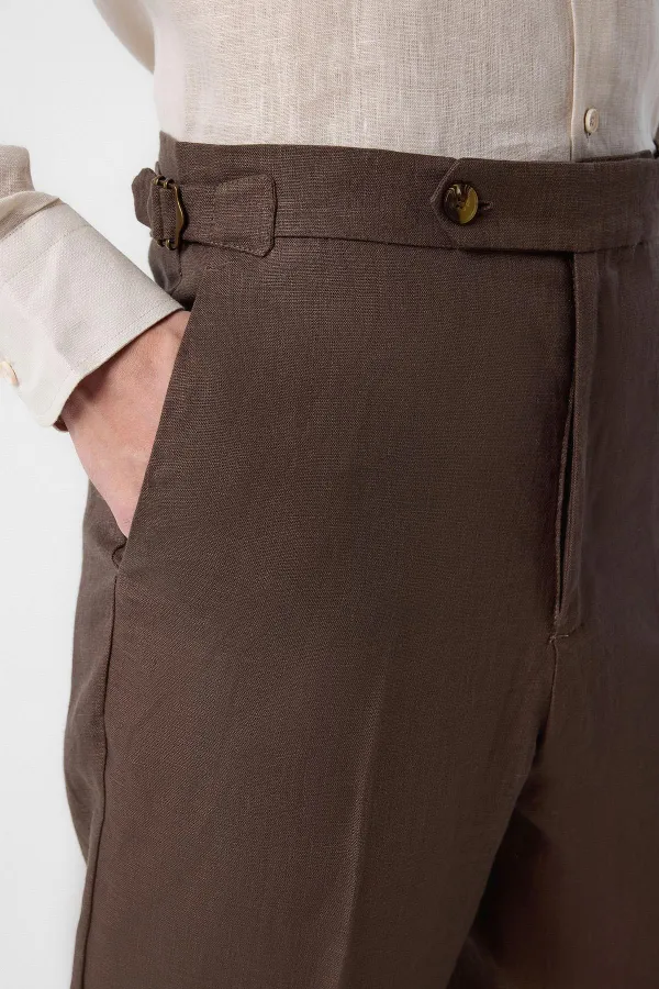 Antioch Light Brown 100% Linen Italian Cut Men's Trousers