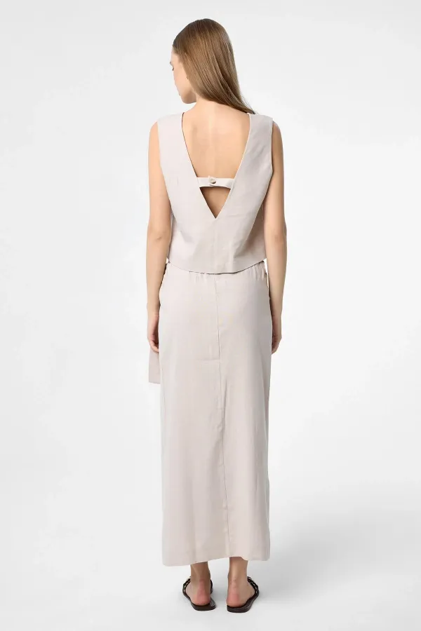 Antioch Beige Linen Blend Belted Women's Skirt