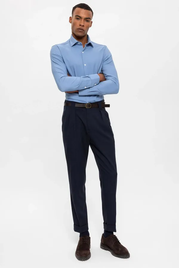 Antioch Lacivert Kemerli Double Paça Pantolon