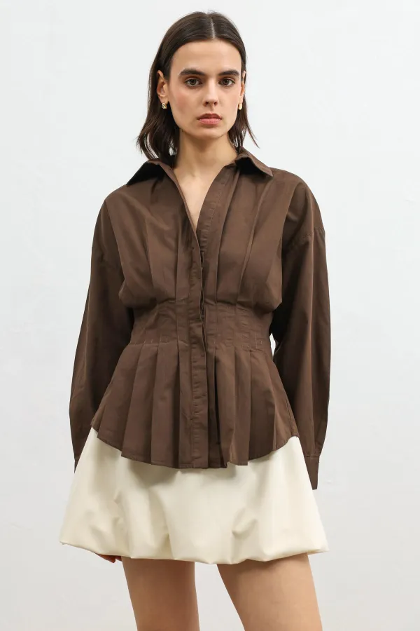 Chemise à plis en popeline Antioch Coffee pour femme
